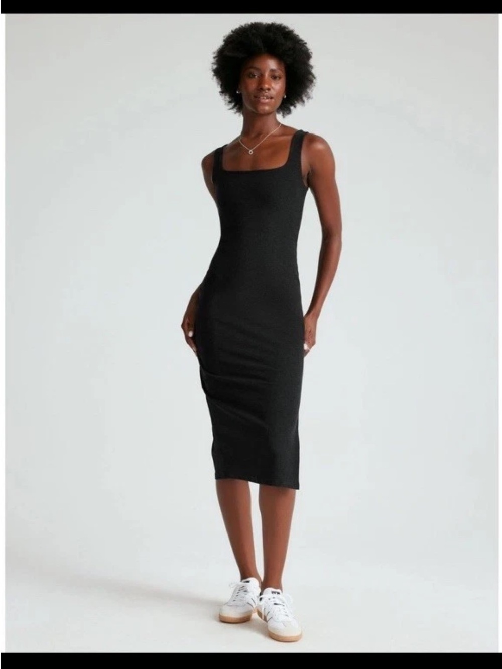 Beyond Yoga Black Square-Neck Ribbed Midi Dress